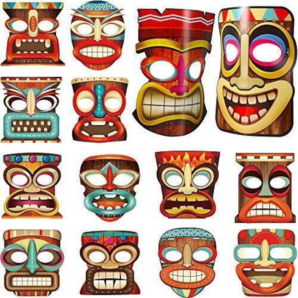 4085 14 Pieces Tiki Masks Polynesian Luau Party Decorations Aloha Party